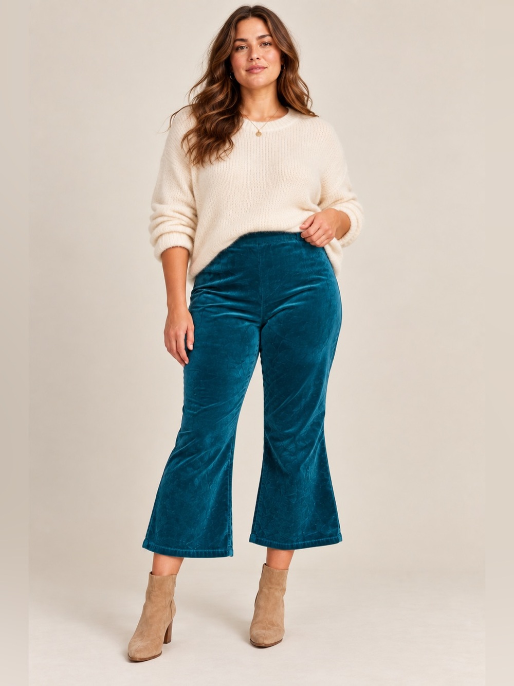 Anthropologie Plus Size Teal Corduroy Pull-On Cropped Flare Pants